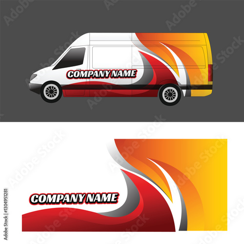 Car livery decal design for wrapping the body of a cargo van with a red gradient combination