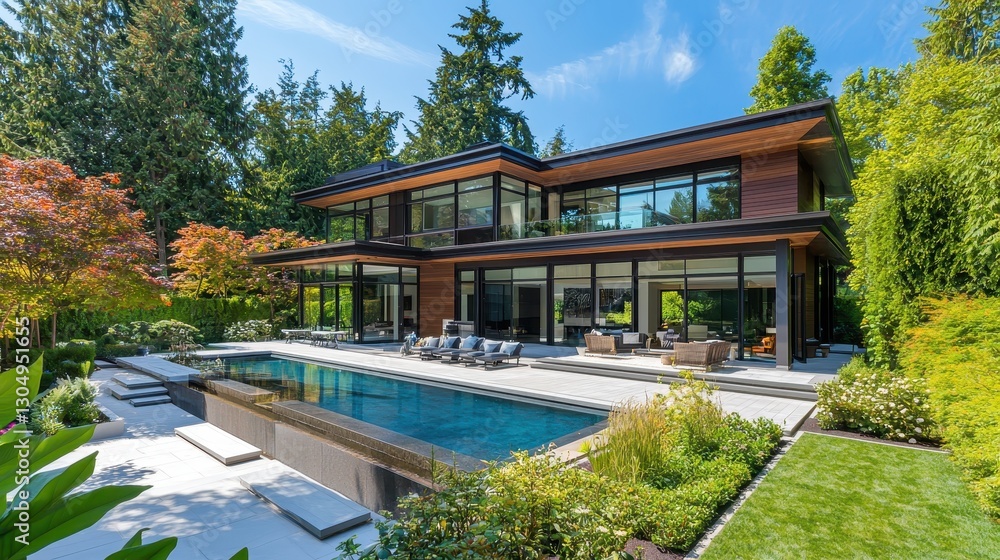 Obraz premium Modern Geometric Mansion with Abundant Sunlight