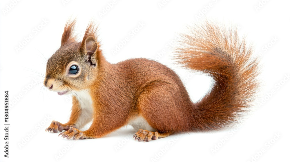 Energetic Red Squirrel, Isolated on White Energetic Red Squirrel, Isolated on White