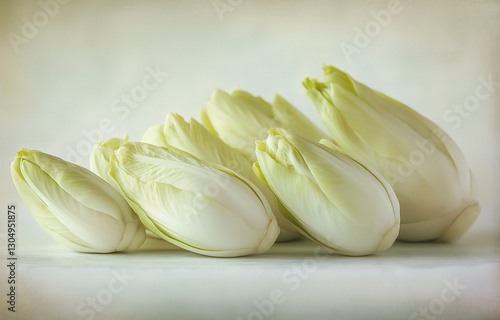 Fresh endives arranged aesthetically on a soft background photo