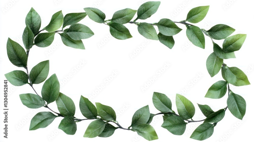 Fototapeta premium Green Leaves Frame, Isolated on White
