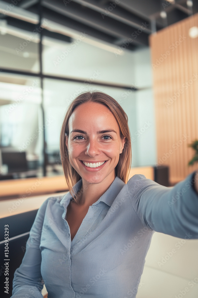 Fototapeta premium Stylish Professional Woman Capturing a Selfie in Modern Workplace