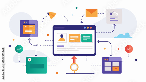 User experience data flow indicates a high bounce rate on the homepage prompting the design team to optimize the design and content to capture and retain user interest.. Vector illustration