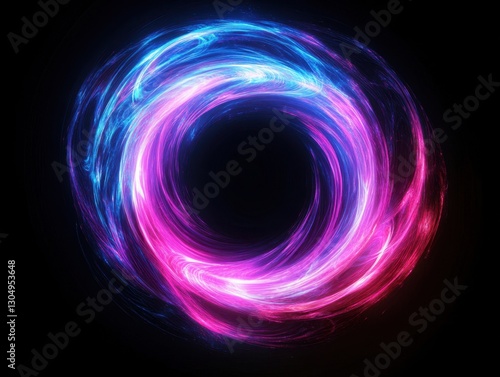 Abstract luminous ring with vibrant pink and blue light trails against a dark background energy vortex