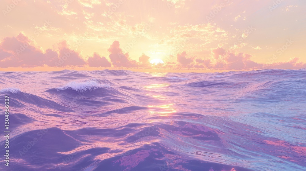 Obraz premium Ocean at sunset with rolling waves and soft lavender pink and pale blue hues