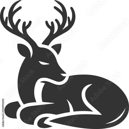Deer peacefully sleeping animal silhouette vector