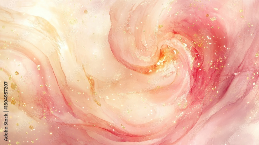 Obraz premium Floral swirl in pink and champagne with golden spots of light floating in a dreamy haze