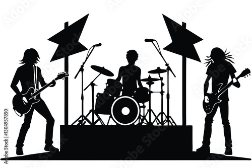 silhouettes of rock band musicians
