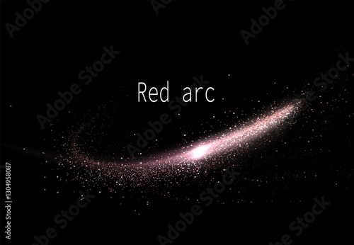 Isolated copper shiny arc with tinsel on black background, design component.