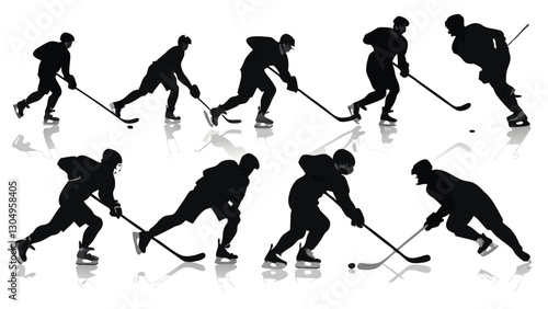 Dynamic ice hockey player in red and white uniform skating with hockey stick, vector sports illustration with speed motion effect
