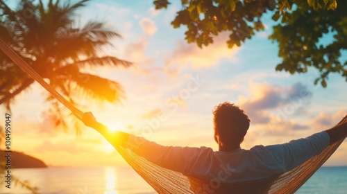 Relaxing at sunset tropical beach lifestyle peaceful environment serene viewpoint tranquility concept for seo impact photo