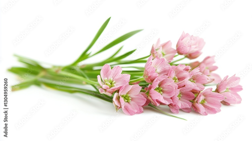 Fototapeta premium Pink Flowers Stem, Isolated on White