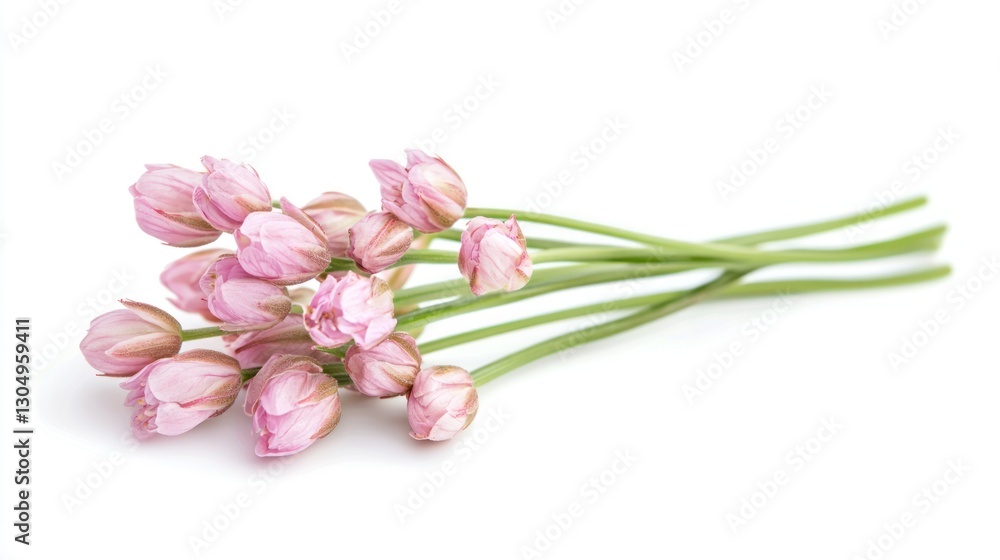 Fototapeta premium Pink Flowers Stem, Isolated on White