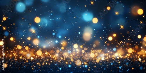 Bokeh Lights Background with Golden and Blue Sparkles