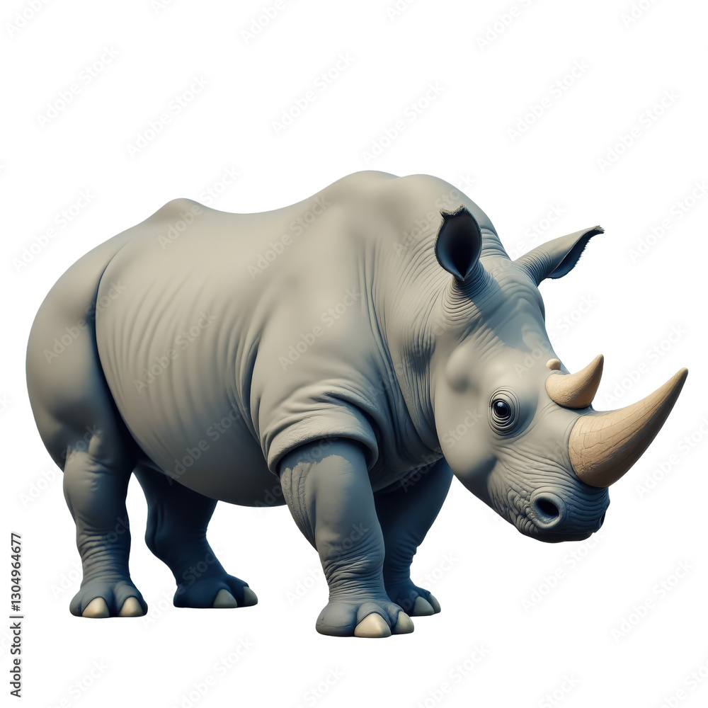 Obraz premium Gray rhinoceros with two horns and transparent background