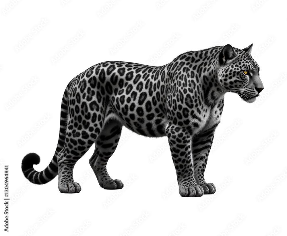Fototapeta premium Grayscale leopard with transparent background