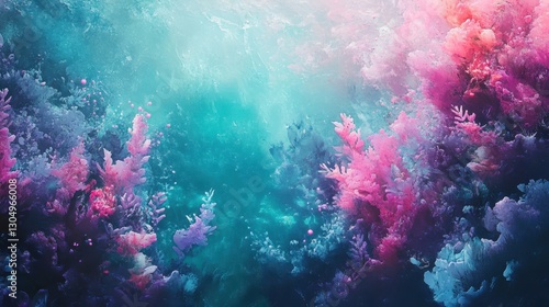 Abstract underwater garden with flowing watercolor strokes and glowing coral hues