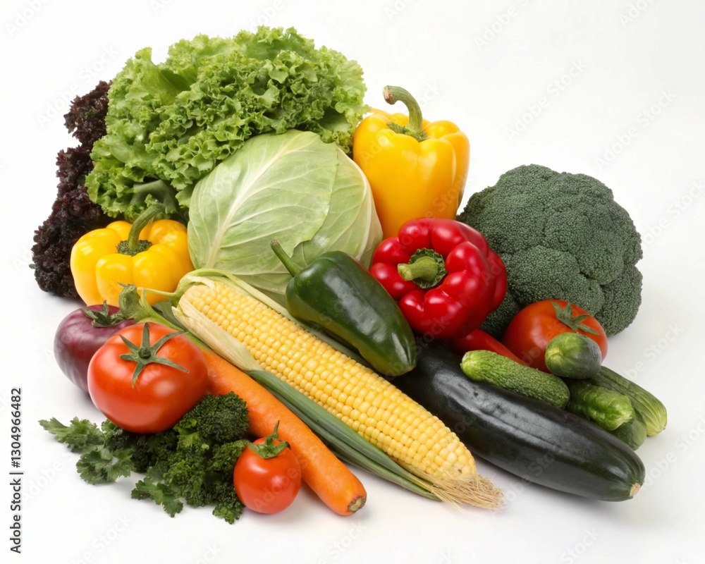 Close-up of fresh vegetables piled up on white background, food ingredients. Close-up of fresh vegetables piled up on white background, food ingredients.