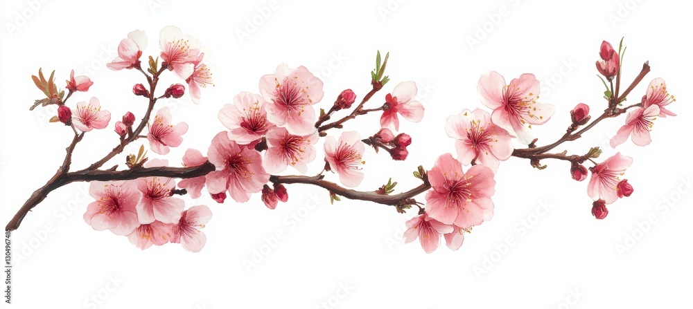 Cherry blossom Sakura flower on white background. Generative AI technology.
Cherry blossom Sakura flower on white background. Generative AI technology.