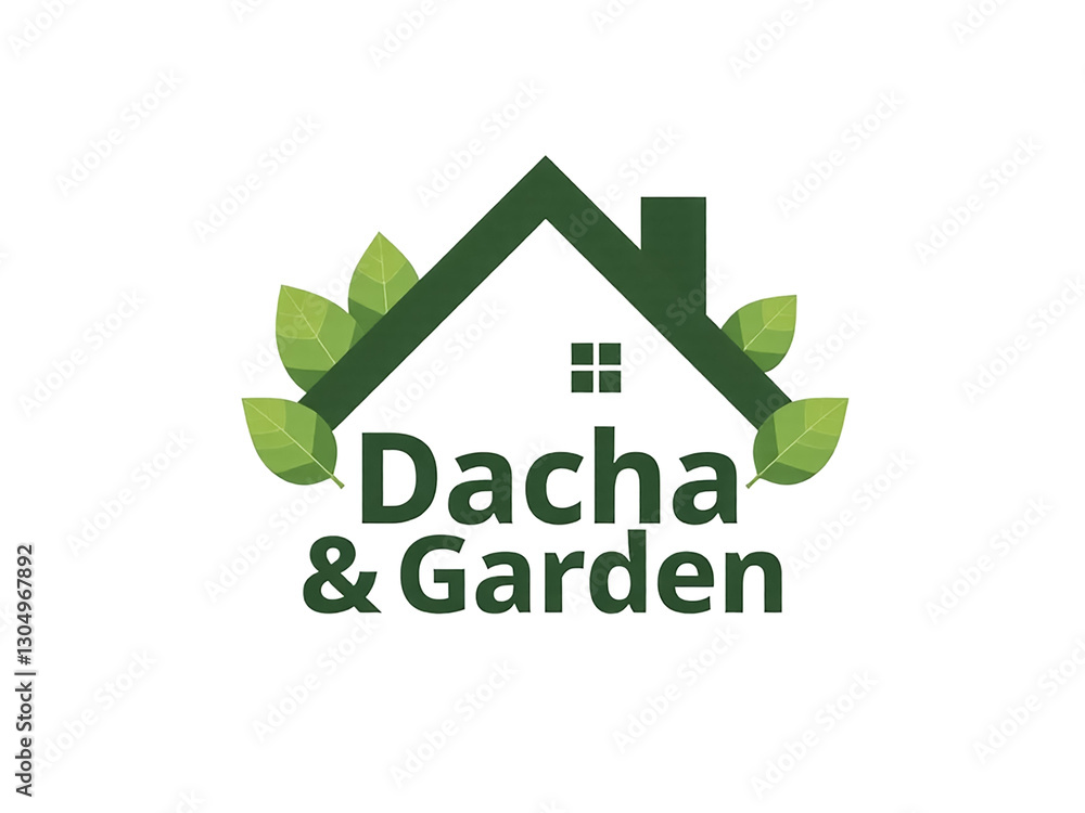 Flowery logo for Dacha and Garden. Logo using flowers, vegetables and green leaves. Inscription Dacha and Garden Flowery logo for Dacha and Garden. Logo using flowers, vegetables and green leaves. Inscription Dacha and Garden