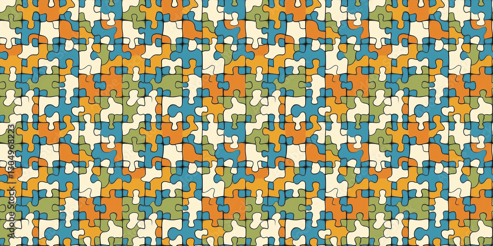 Fototapeta premium Colorful seamless puzzle pattern creating an engaging and vibrant background for various design projects. pattern puzzle