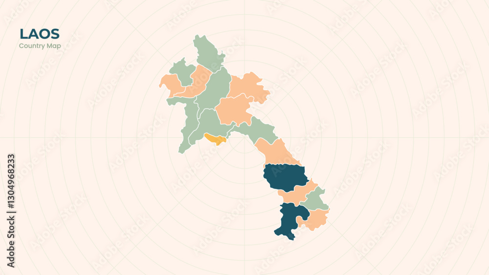 Obraz premium Map of Laos isolated modern colorful State. Use for Website Layouts, Background, Education, Customizable, Travel Worldwide, Silhouette Backdrop, Earth Geography, Political.