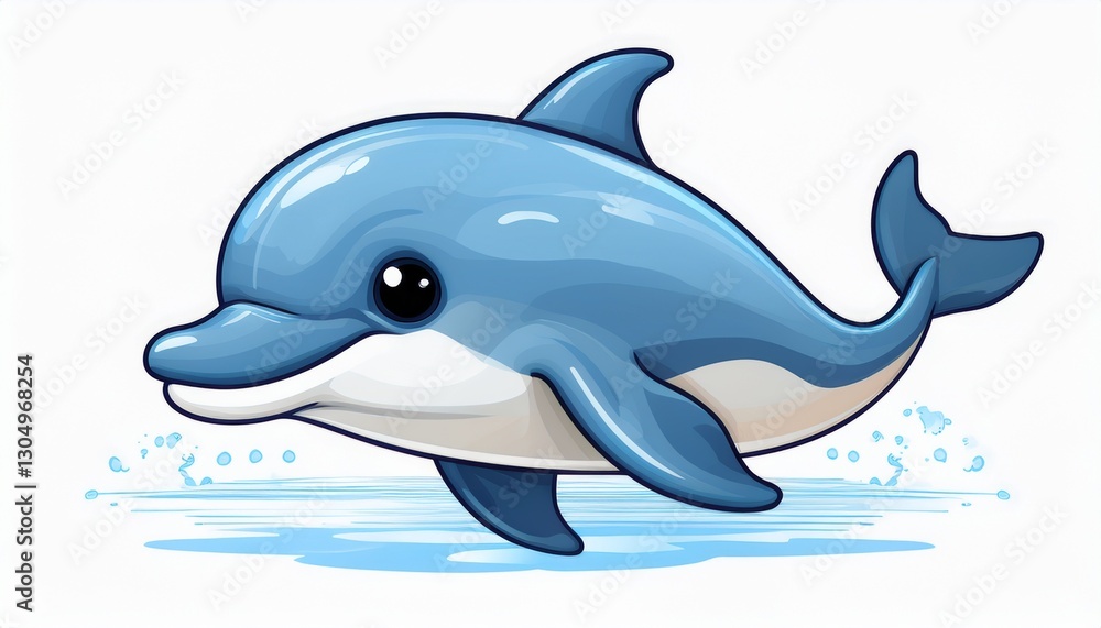 Fototapeta premium Cute cartoon dolphin swimming happily in the ocean.