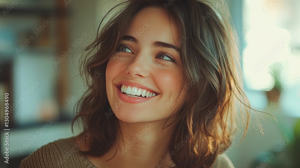 Young Woman Smiling with Brown Hair and Freckles Young Woman Smiling with Brown Hair and Freckles