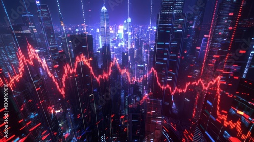 Wallpaper Mural Night city skyline financial chart. Stock photo for business, investment, and technology Torontodigital.ca