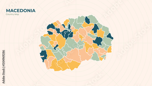 Map of Macedonia isolated modern colorful State. Use for Website Layouts, Background, Education, Customizable, Travel Worldwide, Silhouette Backdrop, Earth Geography, Political.