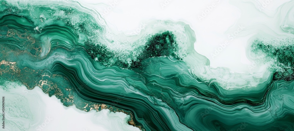 Green acrylic paint liquid marble texture background. Generative AI technology.	
