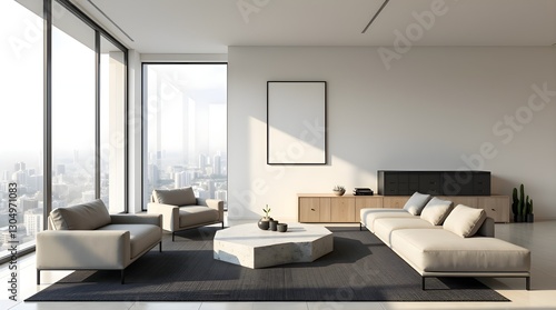 Elegant Living Room Design with a Mockup Frame on a Neutral-Colored Wall