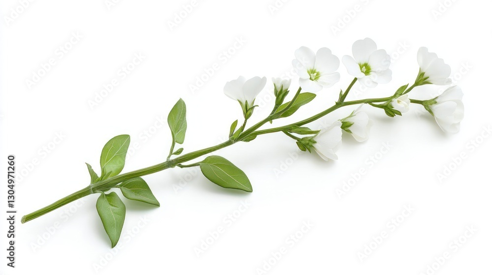 Fototapeta premium White Flowers Branch Stalk, Isolated on White