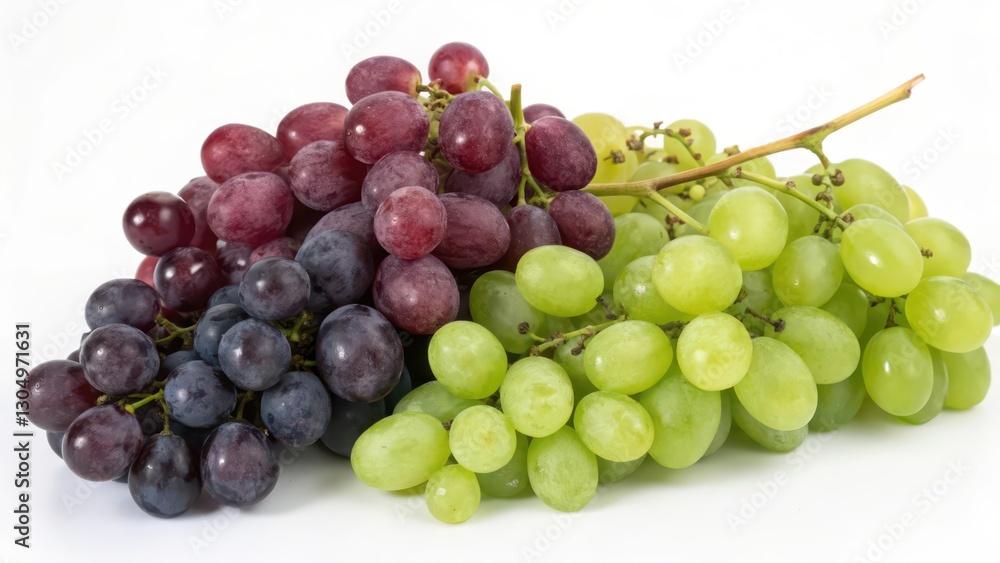 Red, Green, and Black Grapes on White Background Red, Green, and Black Grapes on White Background