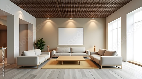 Minimalist Wall Frame Mockup in a Contemporary Corporate Reception and Conference Room