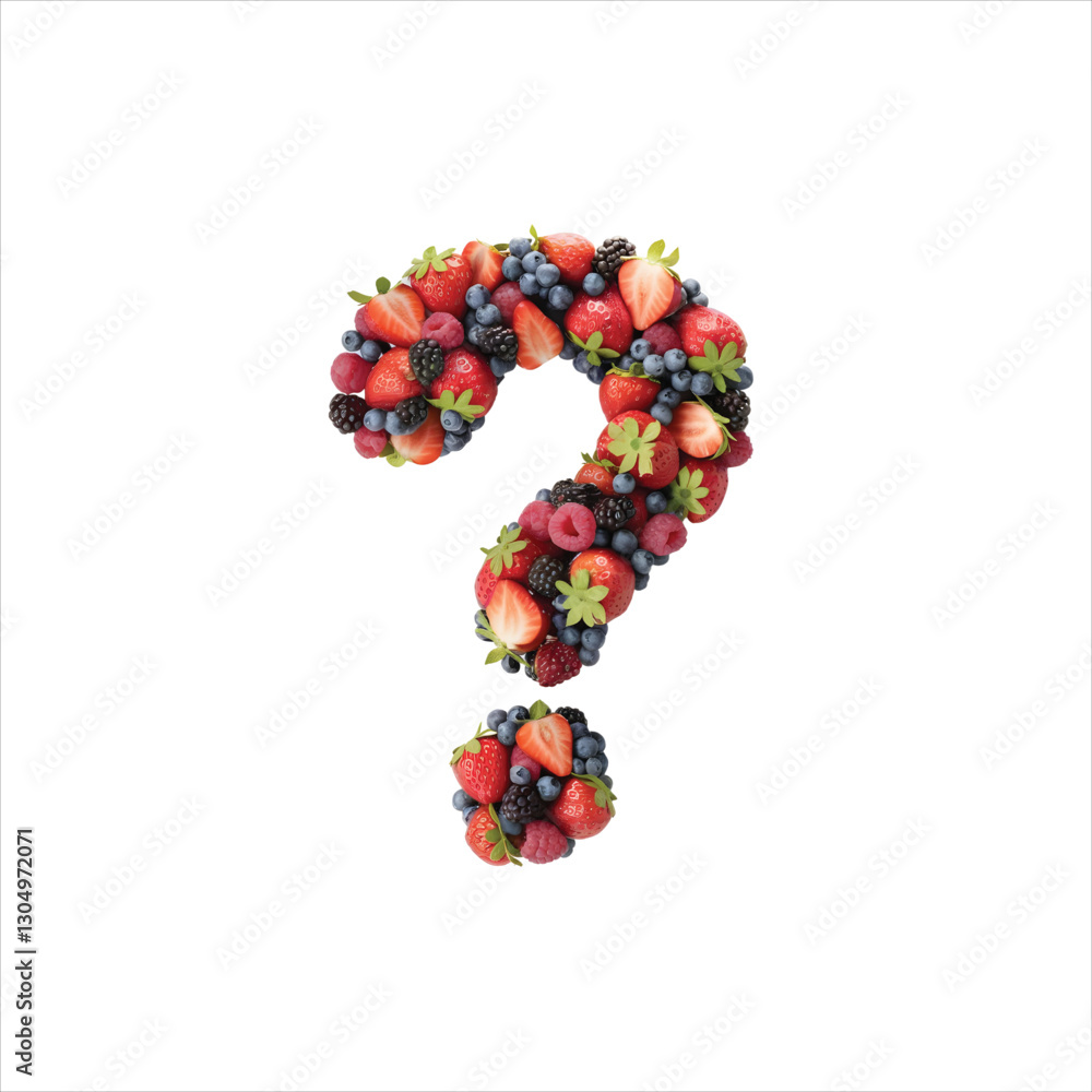 Fruit Question Mark – Colorful Fruits and Berries Alphabet on White Background. AI generative. Fruit Question Mark – Colorful Fruits and Berries Alphabet on White Background. AI generative.