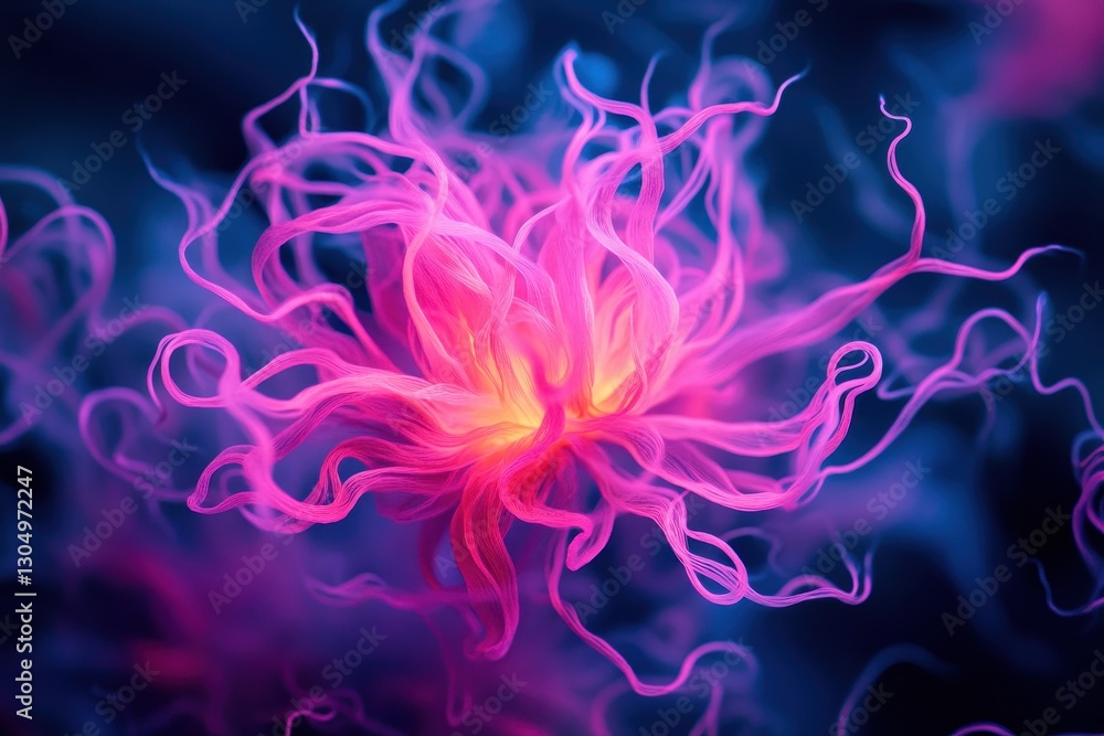 Obraz premium Colorful abstract representation of a glowing jellyfish with dynamic tentacles in a dark underwater scene