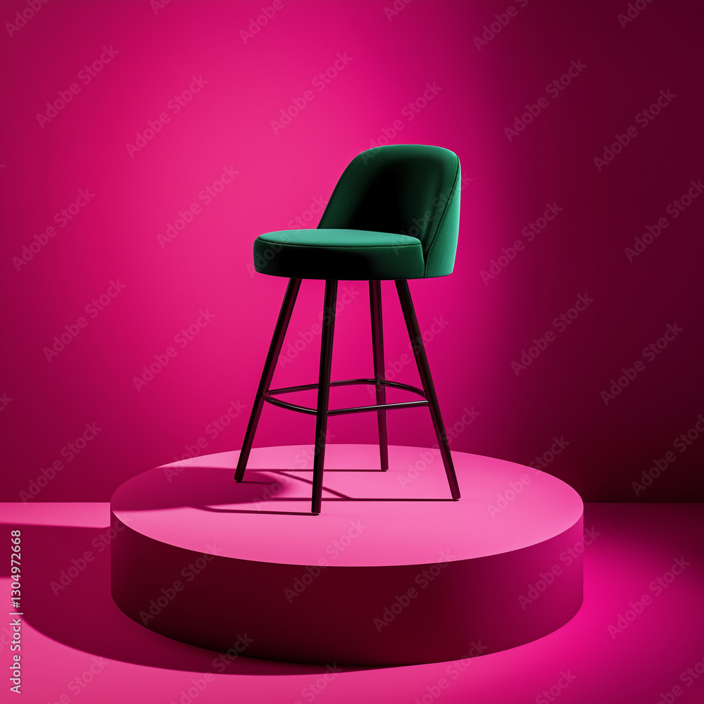 A green chair is sitting on a pink surface