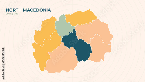 Map of North Macedonia isolated modern colorful State. Use for Website Layouts, Background, Education, Customizable, Travel Worldwide, Silhouette Backdrop, Earth Geography, Political.