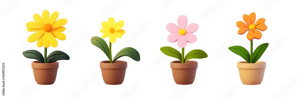 Four different colored flowers in a pot Four different colored flowers in a pot