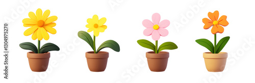 Wallpaper Mural Four different colored flowers in a pot Torontodigital.ca