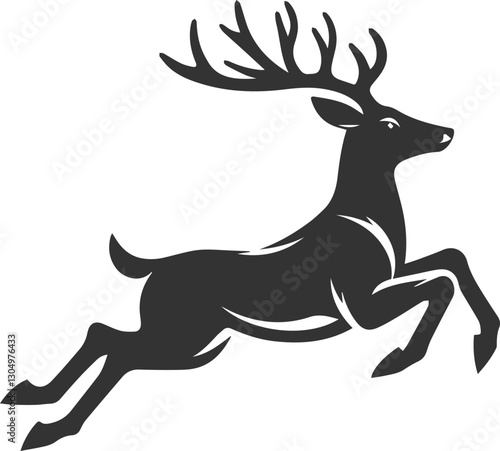 Deer sprinting with its front legs extended forward and back legs fully stretched animal silhouette vector