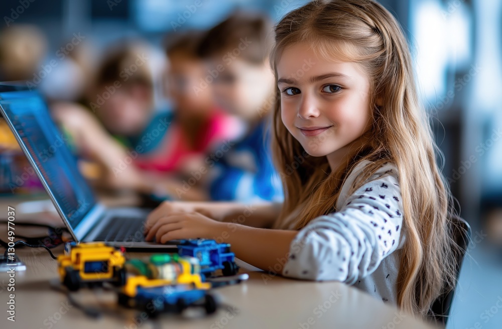 Fototapeta premium Coding workshop for kids classroom learning session creative environment close-up view technology engagement