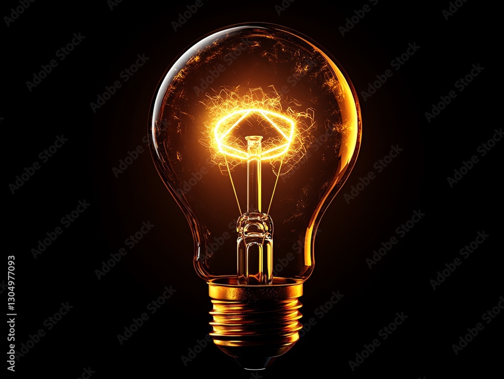 Creative lightbulb illuminated with electricity, glowing filament, idea symbol, hightech illumination, energy flow, innovative lighting design, modern creativity concept