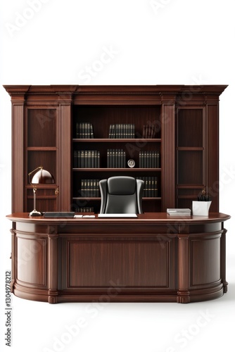 Wallpaper Mural Dark Brown Wooden Executive Desk with Bookcase and Leather Chair Torontodigital.ca