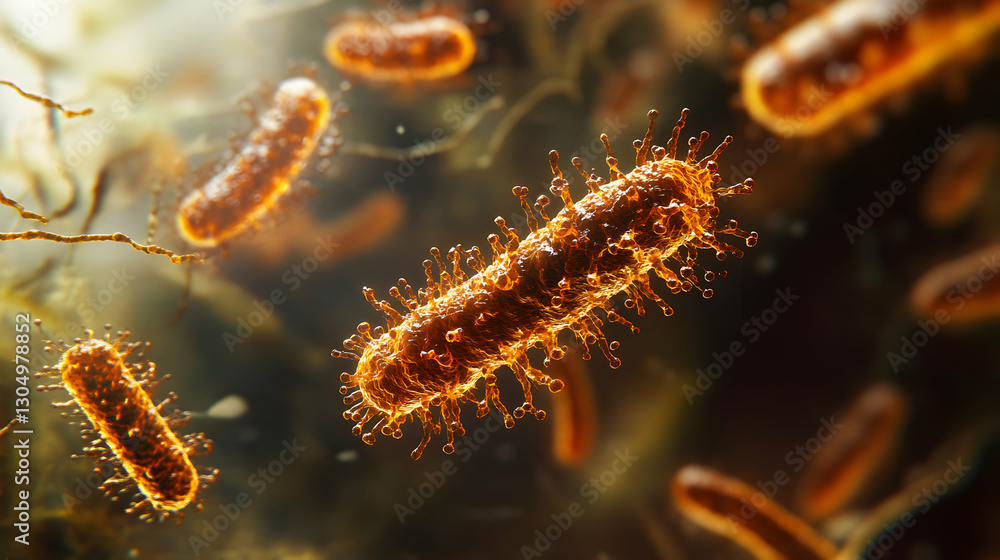 Fototapeta premium Detailed microscopic view reveals otherworldly alien-like bacteria organisms in high resolution