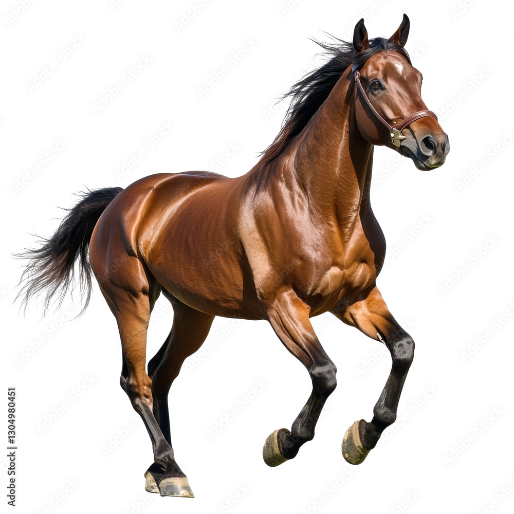 Majestic Brown Horse Galloping Gracefully in Bright Green Meadow Majestic Brown Horse Galloping Gracefully in Bright Green Meadow