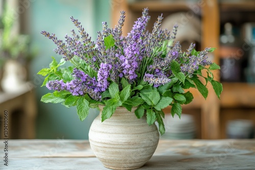 Wallpaper Mural A centerpiece featuring peppermint and lavender sprigs, arranged in a rustic vase Torontodigital.ca