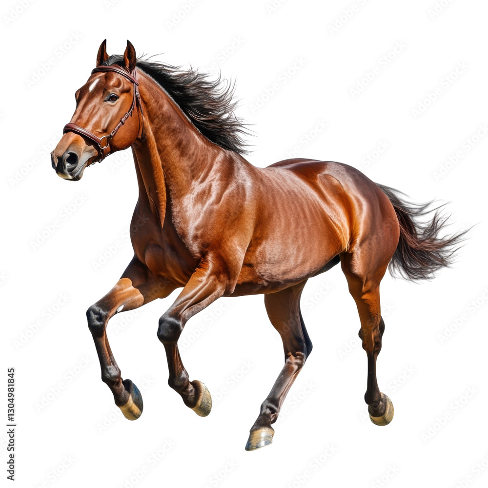 Fototapeta premium Majestic brown horse in mid-gallop with flowing mane and tail
