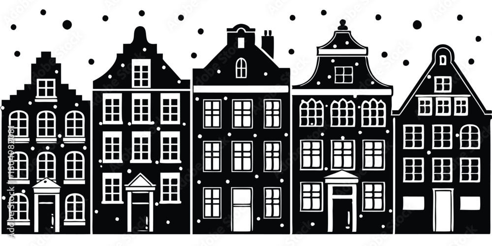 Silhouette of a row of typical dutch Silhouette of a row of typical dutch